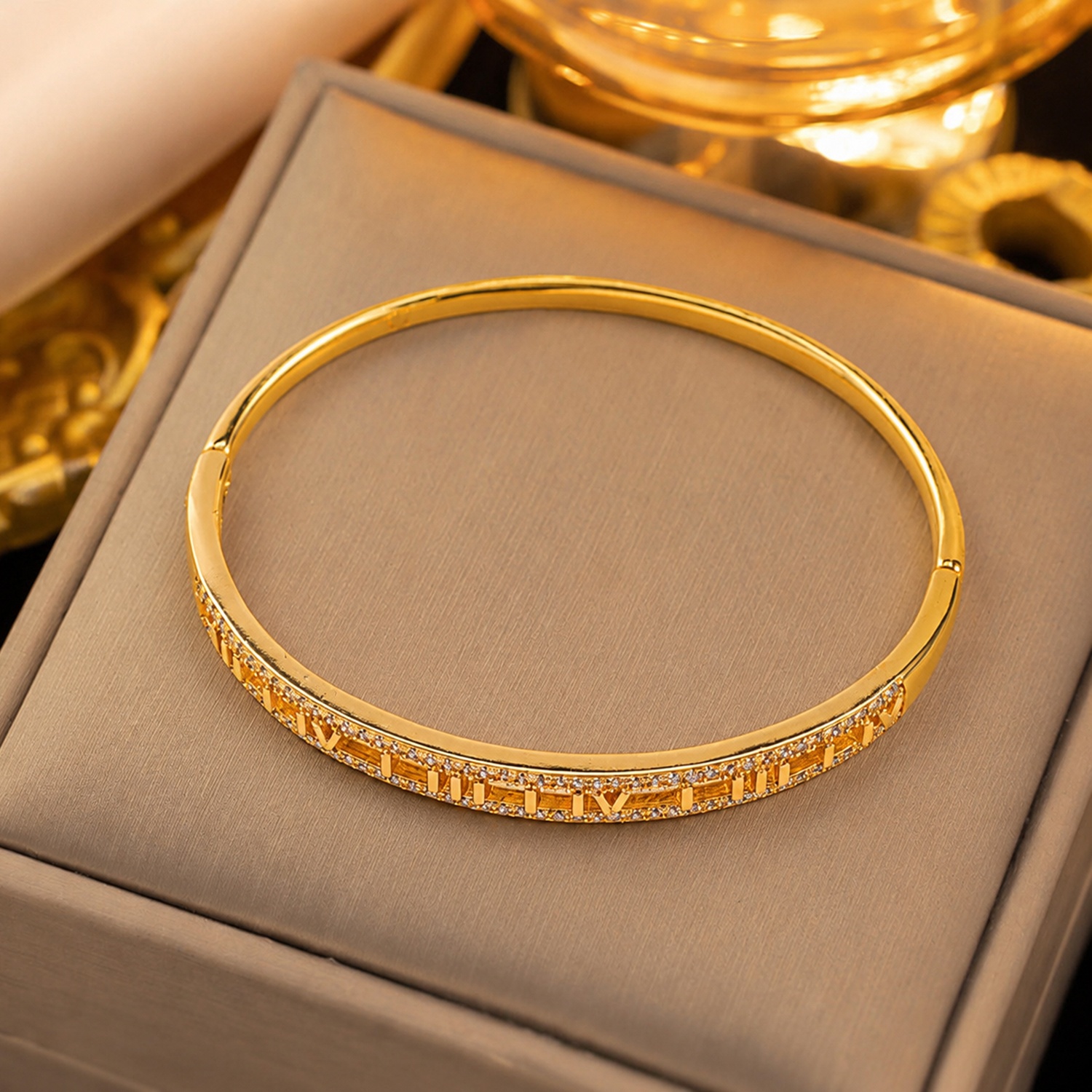 Women's Luxury Roman Numeral Bangle, Elegant Gift